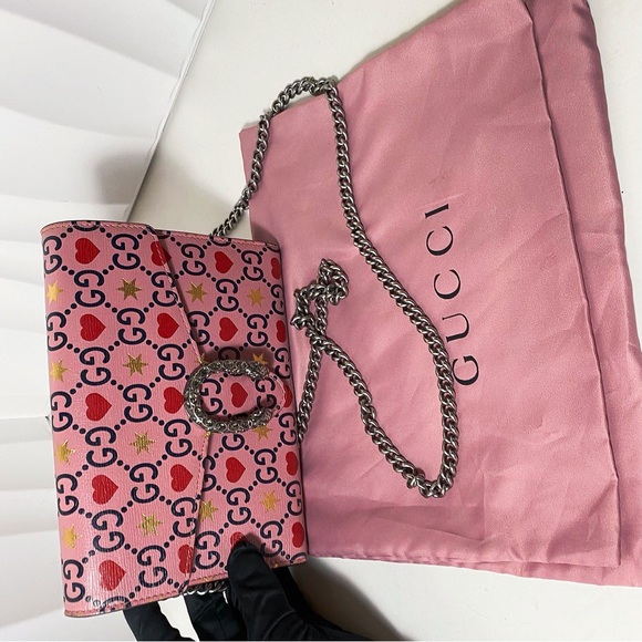 GUCCI Dionysus Super Mini Bag Pink GG Hearts & Stars Print - Picture 6 of 11